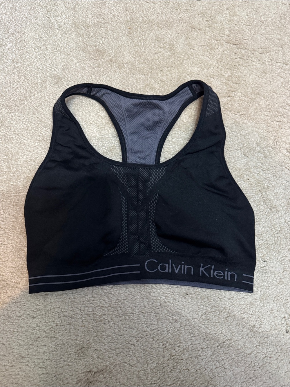 Calvin Klein Black & Gray Racerback Support Sports Bra